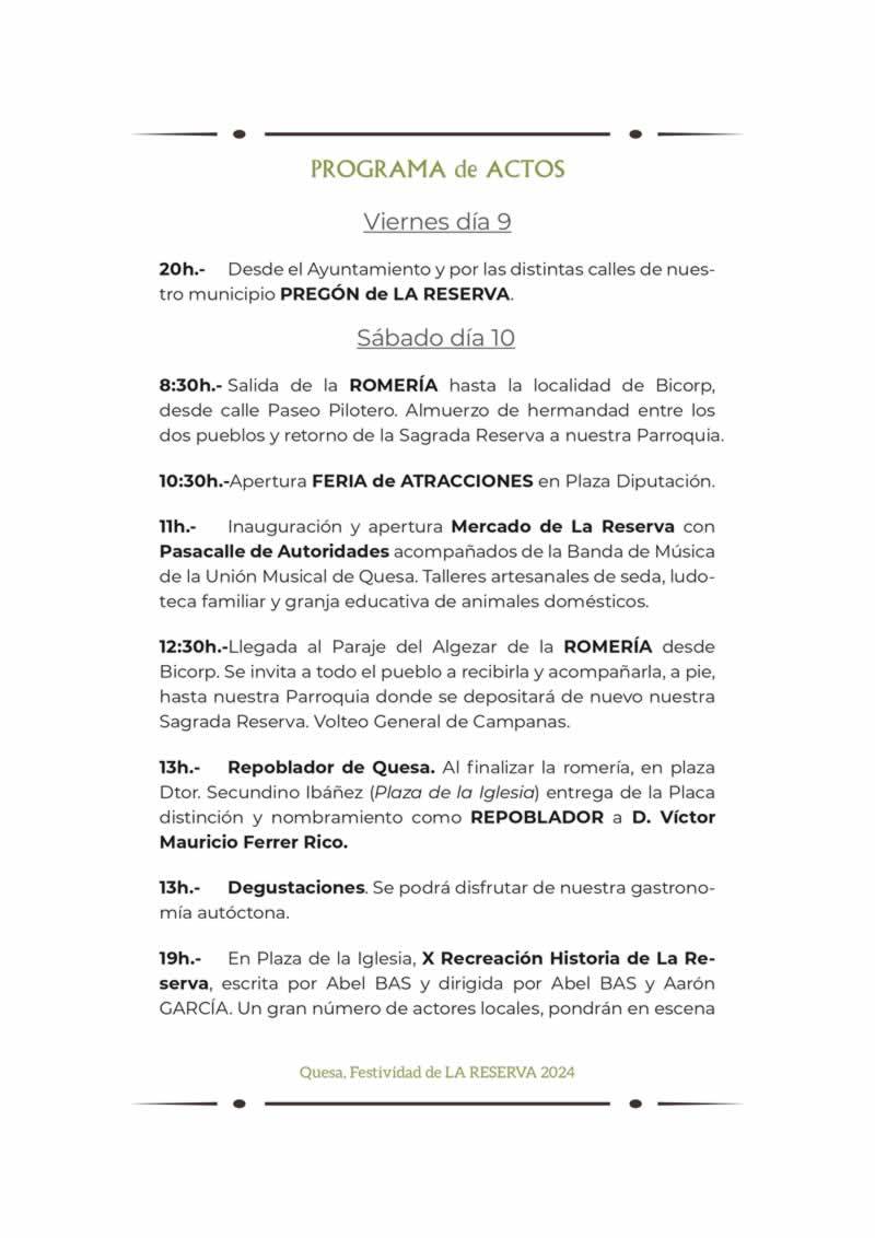 Programa Festividad de la Reserva de Quesa (Valencia) 2024 p1