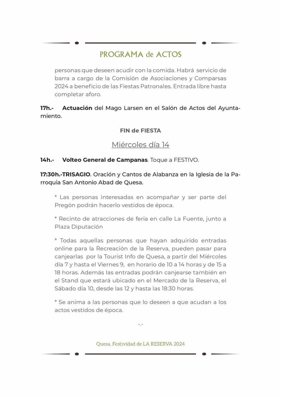 Programa Festividad de la Reserva de Quesa (Valencia) 2024 p3