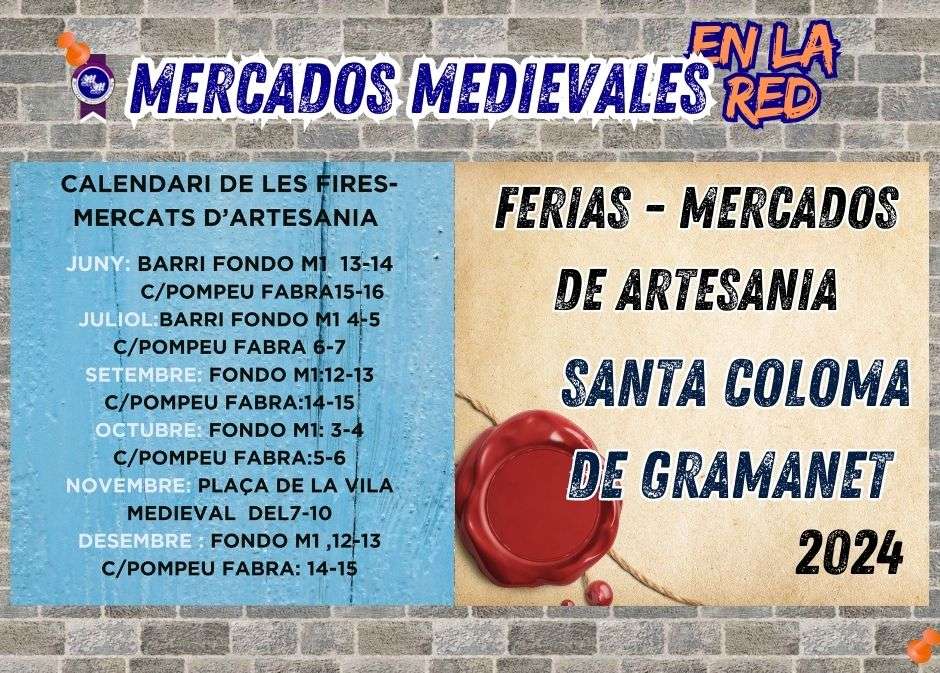 Mercados de Artesanía de S. Coloma de Gramanet 13 y 14 de Junio del 2024