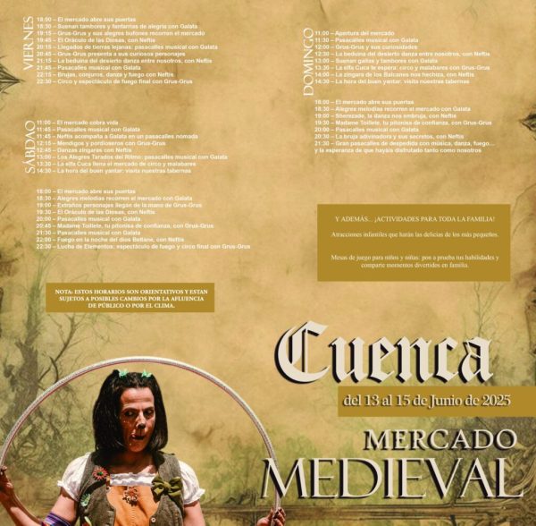 Mercado Medieval del Paseo del Huécar en Cuenca capital, 13 al 15 de Junio 2025