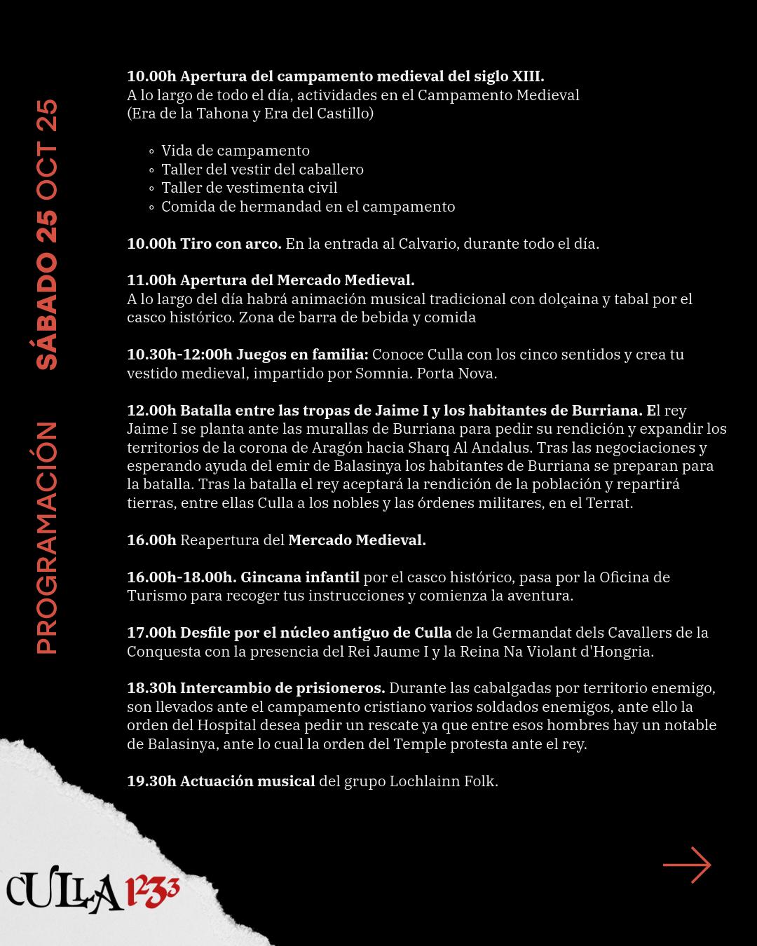 VII Recreación Histórica 1233 de Culla (Castellón) 25 al 26 de Octubre del 2025