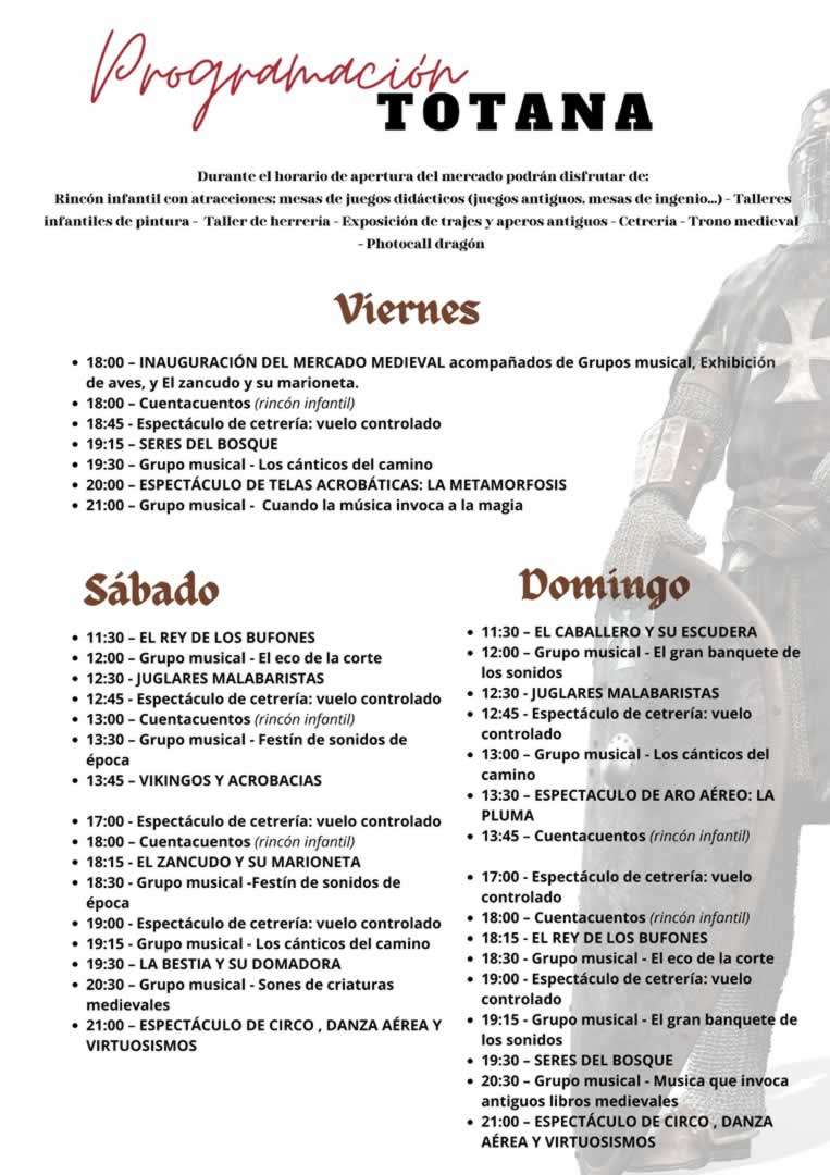 Mercado Medieval en Totana (Murcia) 28 al 30 de Noviembre 2025